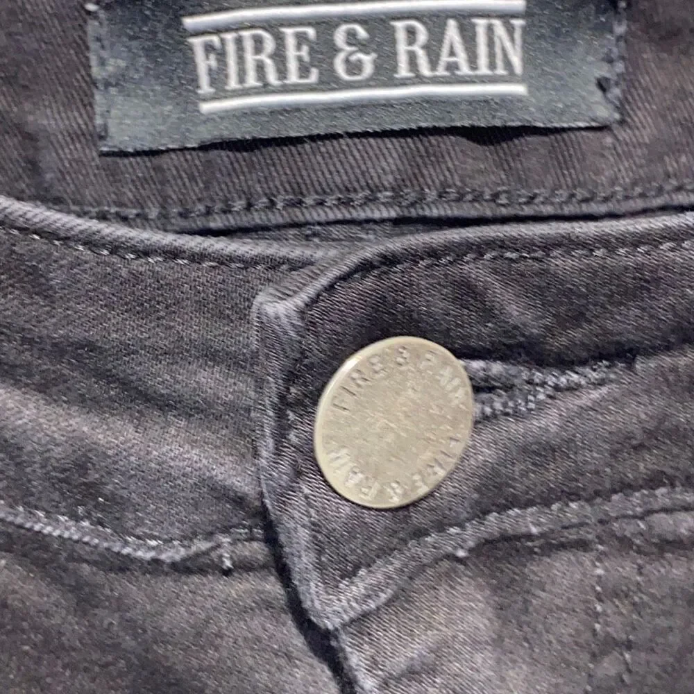 Fire & Rain Women's Ribbed Knee‎ Distressed Skinny Denim Jeans Black Size 34